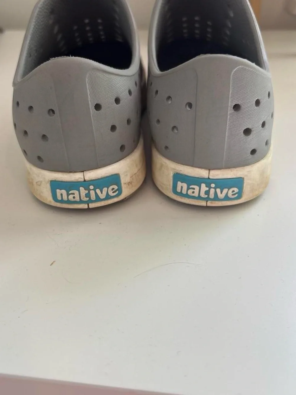 Native Shoes Grey Slip-On Loafers with White Toe Cap